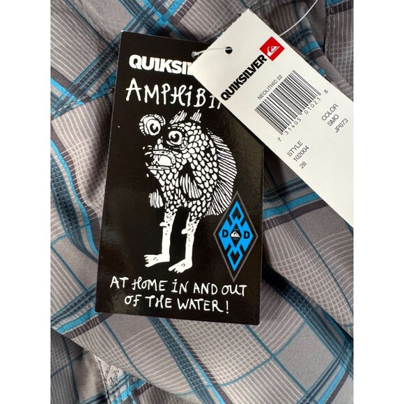 Quiksilver Amphibian Plaid Mens Shorts Size 28 - Blue & Gray Polyester/Spandex - Picture 2 of 16